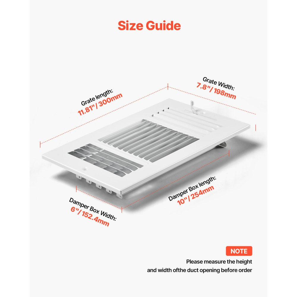 VEVOR 6 x 10 Inch Floor Registers, 6-Pack Floor Vents, HVAC 3-Direction Iron Vent Grilles for Home/Office Wall &