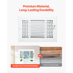 VEVOR 6 x 10 Inch Floor Registers, 6-Pack Floor Vents, HVAC 3-Direction Iron Vent Grilles for Home/Office Wall &