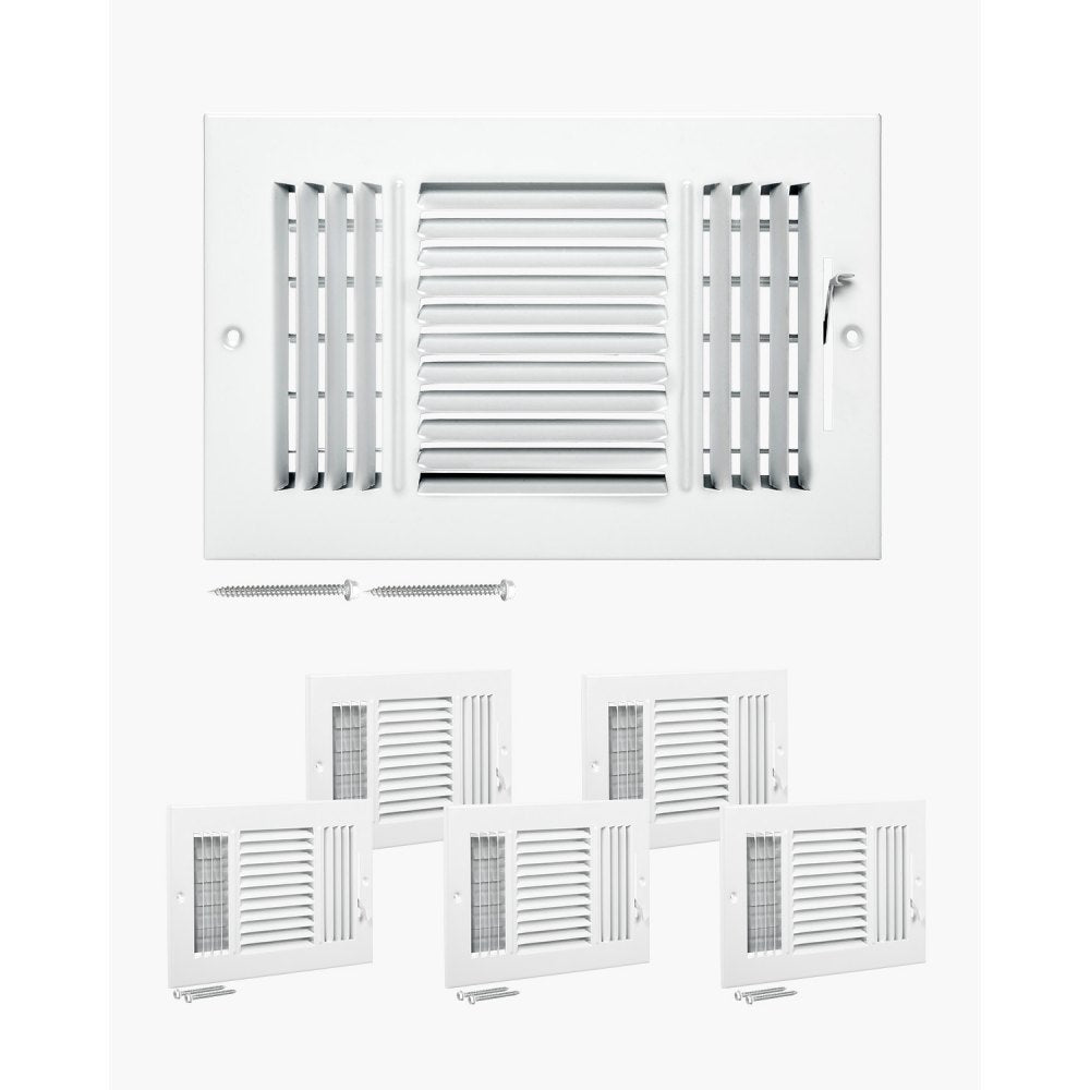 VEVOR 6 x 10 Inch Floor Registers, 6-Pack Floor Vents, HVAC 3-Direction Iron Vent Grilles for Home/Office Wall &