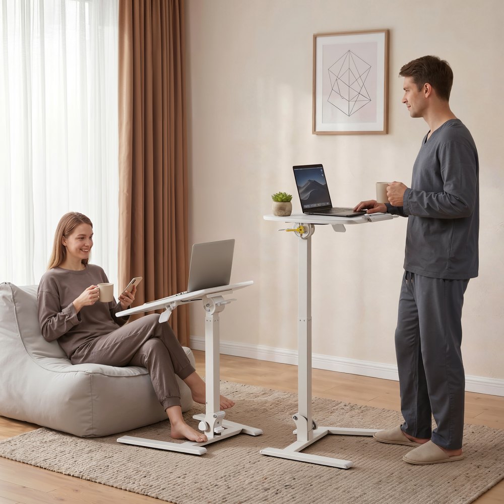 VEVOR Standing Desk, Adjustable Height Mobile Stand Up Desk with Tilting Desktop, 25.6 x 19 in Small Computer Sit Stand