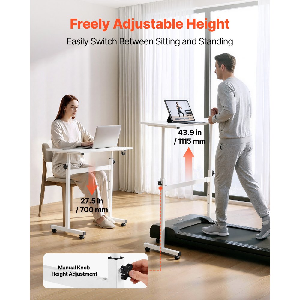 VEVOR Standing Desk, Adjustable Height Mobile Stand Up Desk with Lockable Casters, 32 x 16 in Small Computer Sit Stand