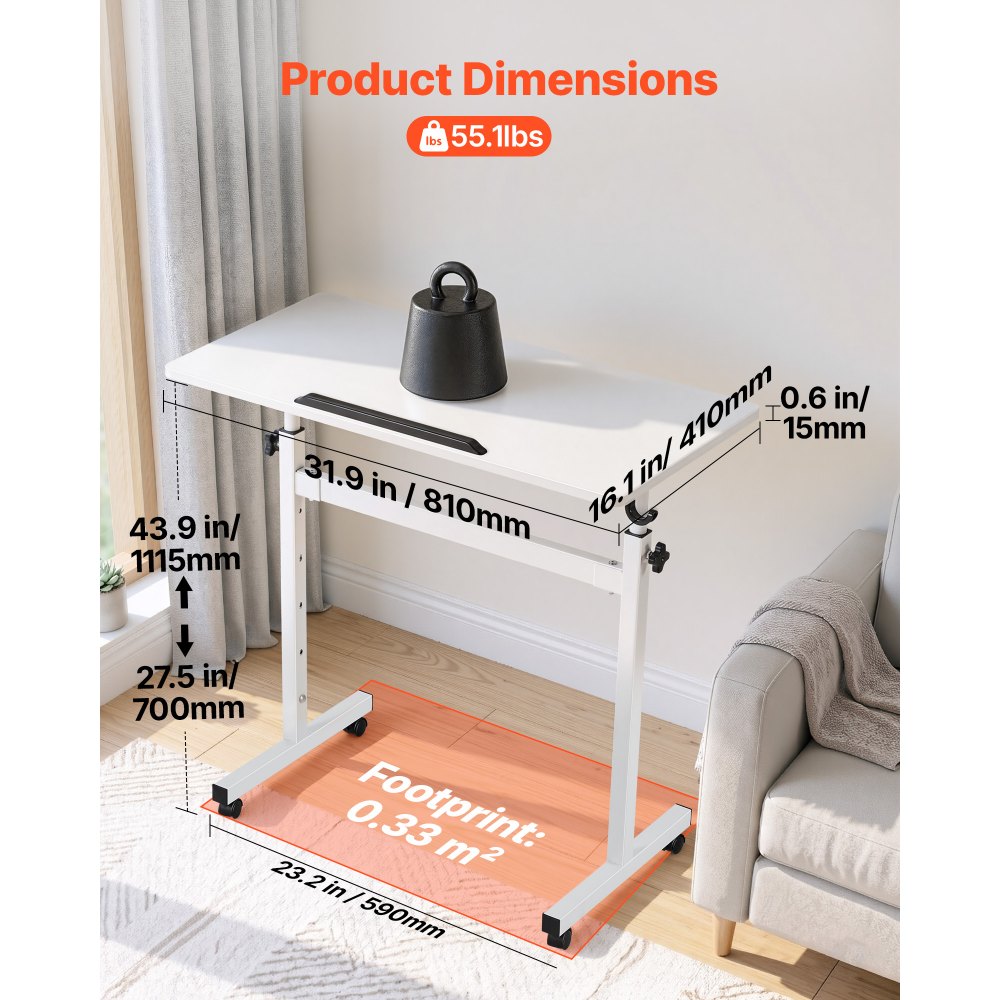 VEVOR Standing Desk, Adjustable Height Mobile Stand Up Desk 360° Tilting Desktop, 32 x 16 in Small Computer Sit Stand
