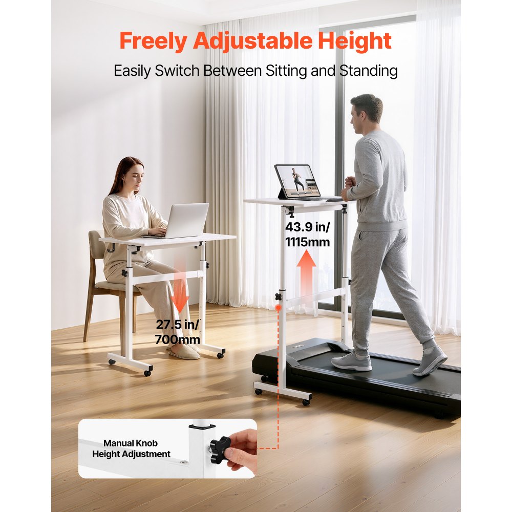 VEVOR Standing Desk, Adjustable Height Mobile Stand Up Desk 360° Tilting Desktop, 32 x 16 in Small Computer Sit Stand