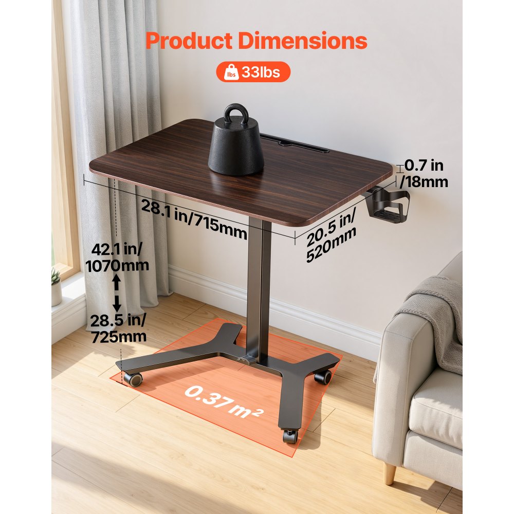 VEVOR Standing Desk, Adjustable Height Mobile Stand Up Desk w/ Casters, 28.2 x 20.5 in Small Computer Sit Stand Rolling