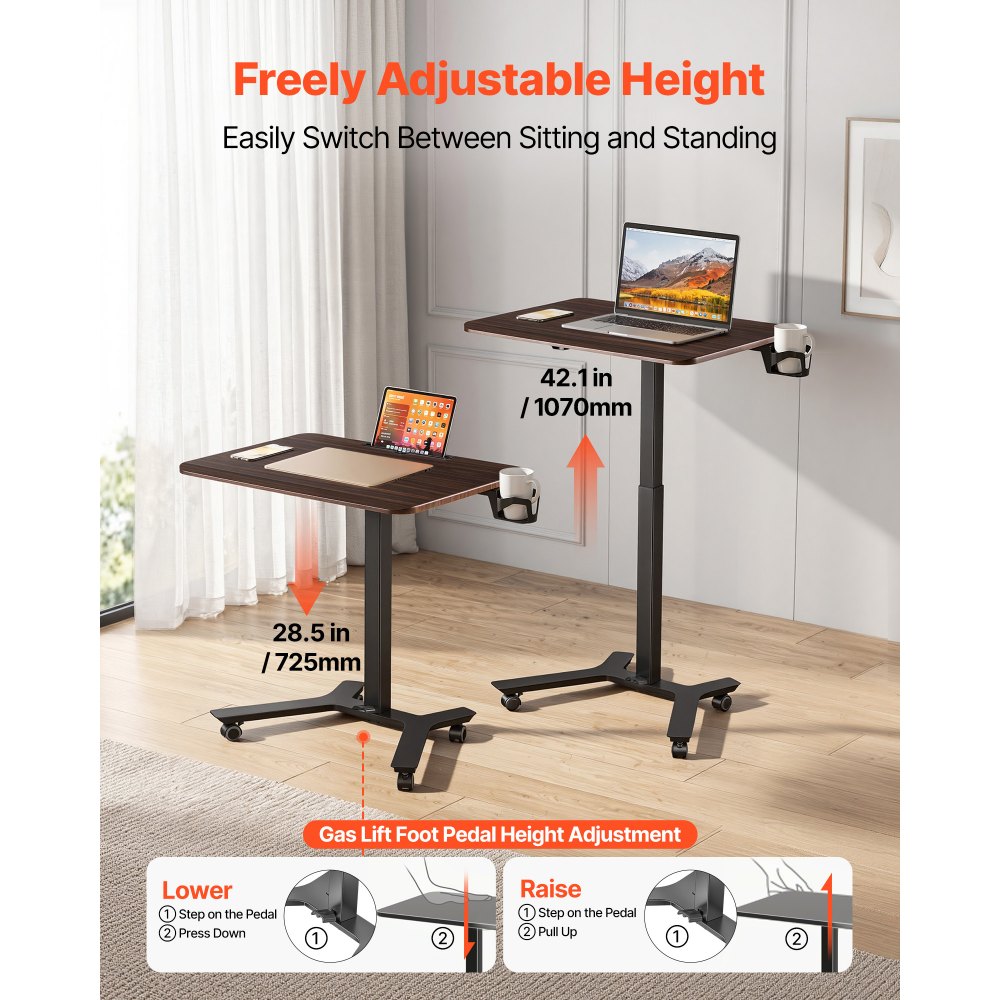 VEVOR Standing Desk, Adjustable Height Mobile Stand Up Desk w/ Casters, 28.2 x 20.5 in Small Computer Sit Stand Rolling