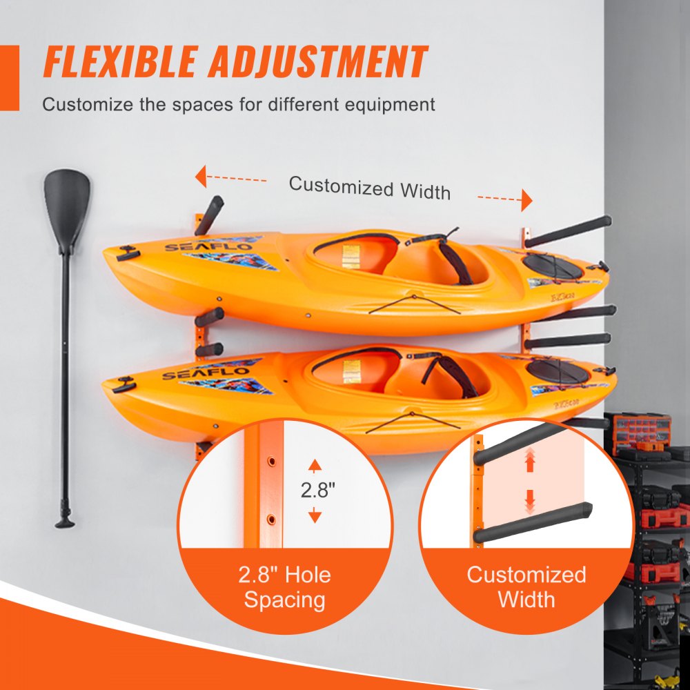 VEVOR Wall Kayak Storage Rack, 4-Capacity Wall Mounted Kayak Holders for Kayak Canoe Paddle Board, Kayak Storage Hooks