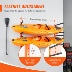 VEVOR Wall Kayak Storage Rack, 4-Capacity Wall Mounted Kayak Holders for Kayak Canoe Paddle Board, Kayak Storage Hooks