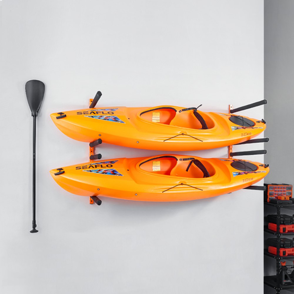 VEVOR Wall Kayak Storage Rack, 4-Capacity Wall Mounted Kayak Holders for Kayak Canoe Paddle Board, Kayak Storage Hooks