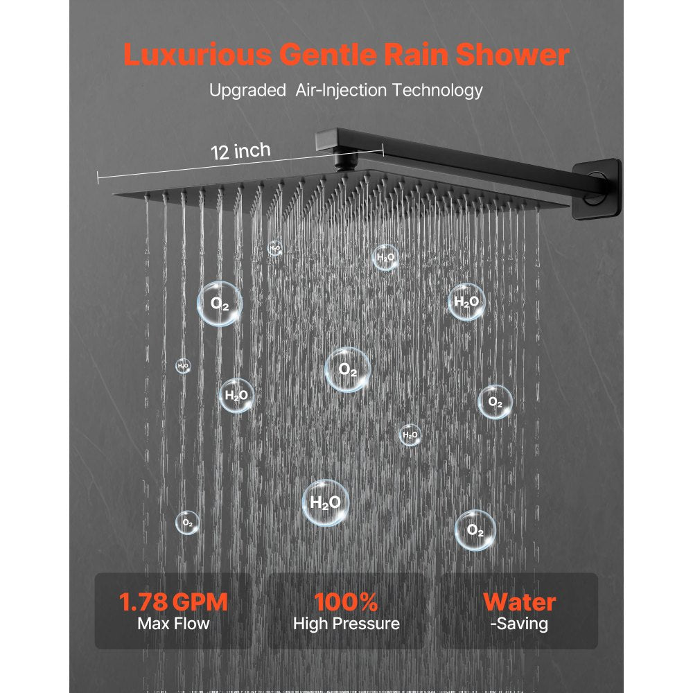 VEVOR Shower Faucet Set, Rainfall Bathroom Shower System with 12-Inch Square Rain Shower Head and Handheld Spray, Wall