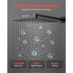 VEVOR Shower Faucet Set, Rainfall Bathroom Shower System with 12-Inch Square Rain Shower Head and Handheld Spray, Wall