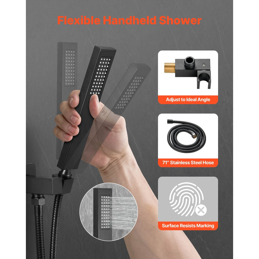 VEVOR Shower Faucet Set, Rainfall Bathroom Shower System with 12-Inch Square Rain Shower Head and Handheld Spray, Wall
