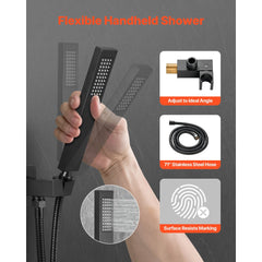 VEVOR Shower Faucet Set, Rainfall Bathroom Shower System with 12-Inch Square Rain Shower Head and Handheld Spray, Wall