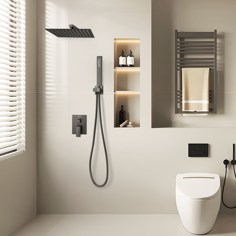 VEVOR Shower Faucet Set, Rainfall Bathroom Shower System with 12-Inch Square Rain Shower Head and Handheld Spray, Wall