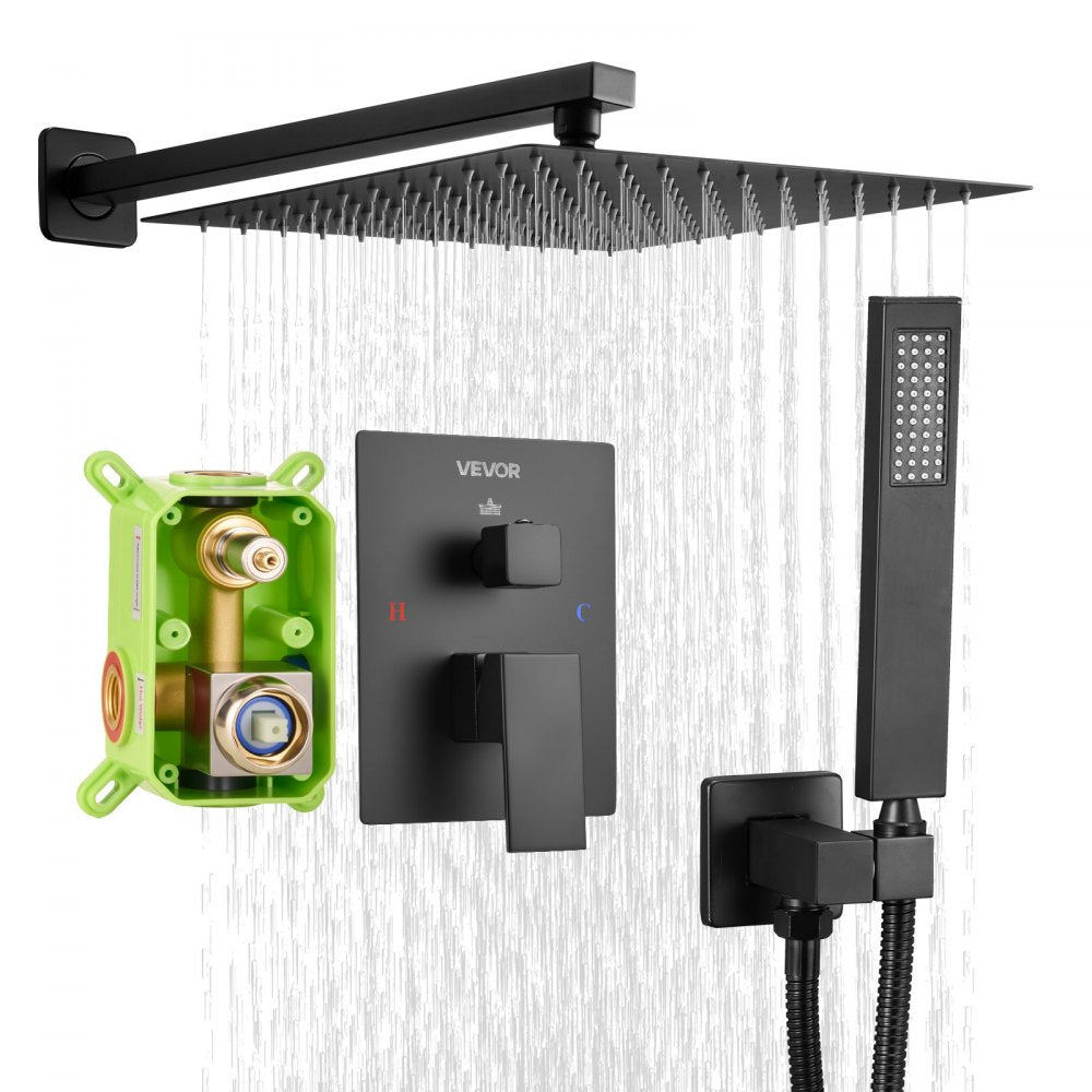VEVOR Shower Faucet Set, Rainfall Bathroom Shower System with 12-Inch Square Rain Shower Head and Handheld Spray, Wall