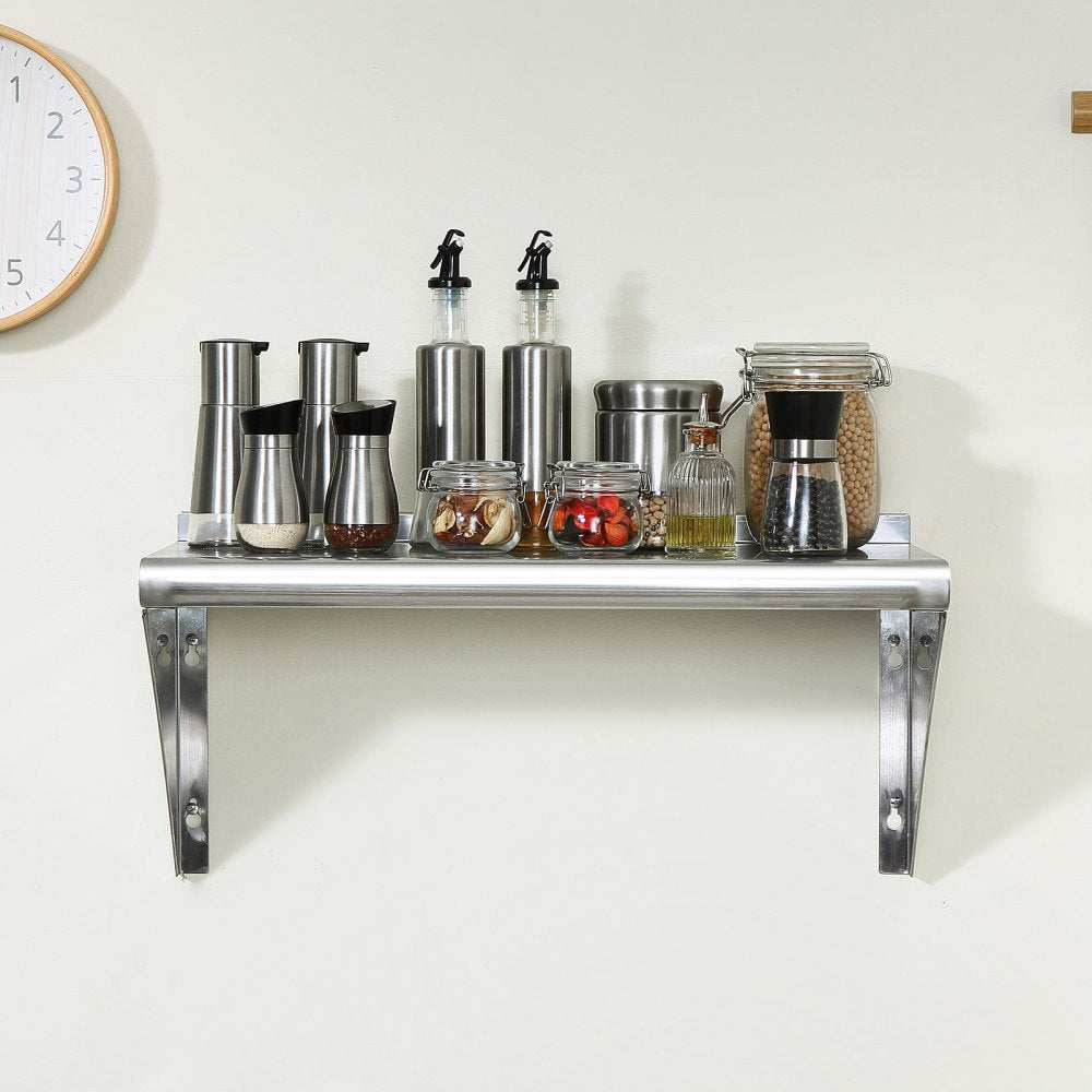 VEVOR 12" x 36" Stainless Steel Shelf, Wall Mounted Floating Shelving with Brackets, 250 lbs Load Capacity Commercial