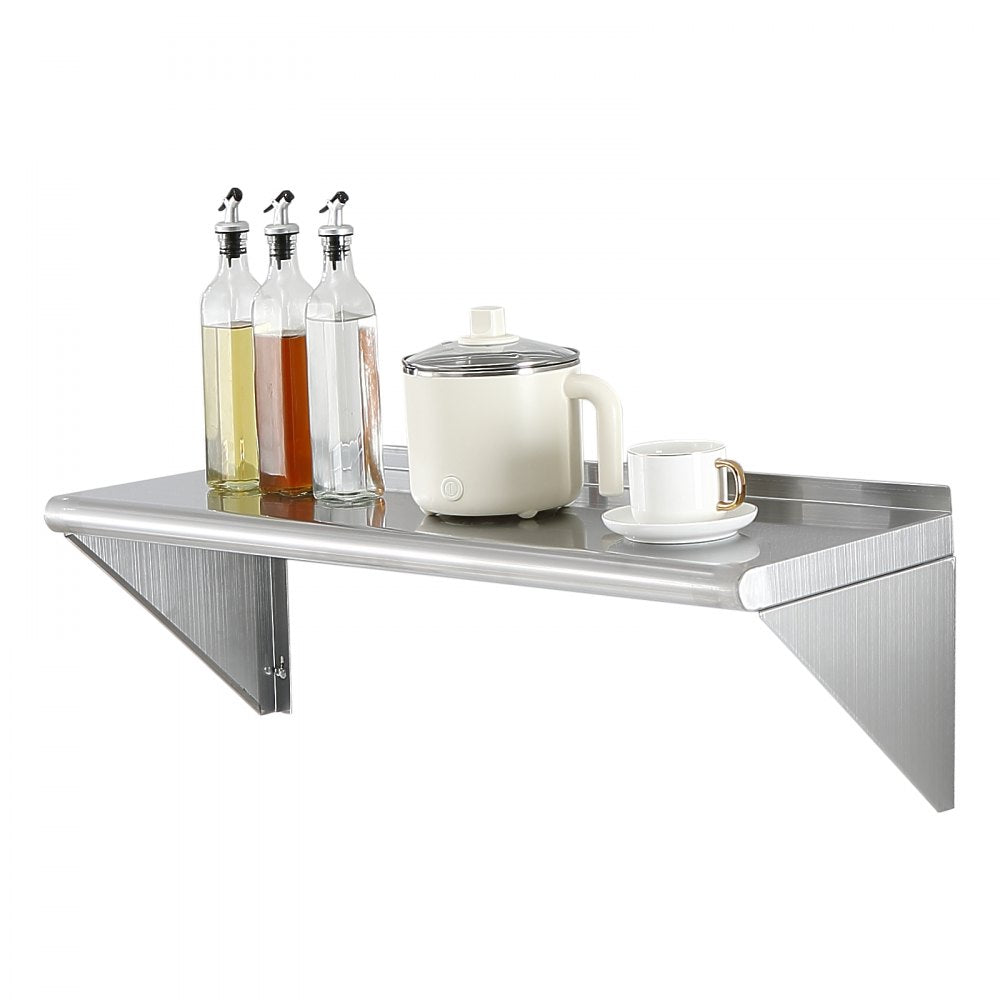 VEVOR 12" x 36" Stainless Steel Shelf, Wall Mounted Floating Shelving with Brackets, 250 lbs Load Capacity Commercial