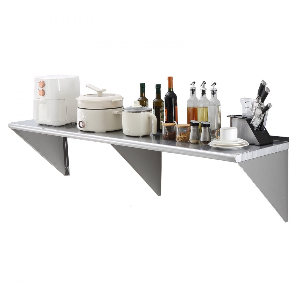 VEVOR 18" x 72" Stainless Steel Shelf, Wall Mounted Floating Shelving with Brackets, 500 lbs Load Capacity Commercial