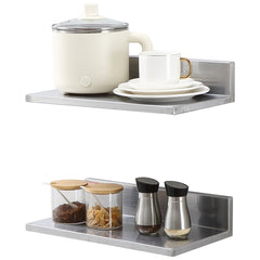 VEVOR 8.6" x 16" -2 Pack Stainless Steel Shelf, Wall Mounted Floating Shelving with Backsplash, 44 lbs Load Capacity