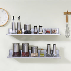 VEVOR 8.6" x 30" -2 Pack Stainless Steel Shelf, Wall Mounted Floating Shelving with Backsplash, 44 lbs Load Capacity