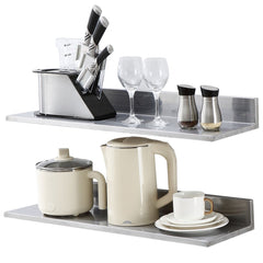 VEVOR 8.6" x 30" -2 Pack Stainless Steel Shelf, Wall Mounted Floating Shelving with Backsplash, 44 lbs Load Capacity
