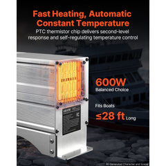 VEVOR Boat Engine Compartment Heater, 600W Bilge Heater Fit Boats Up to 28FT, with Self-Regulating PTC Element &