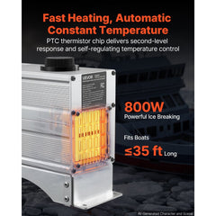 VEVOR Boat Engine Compartment Heater, 800W Bilge Heater Fit Boats Up to 35FT, Self-Regulating PTC Element & 32-104°F