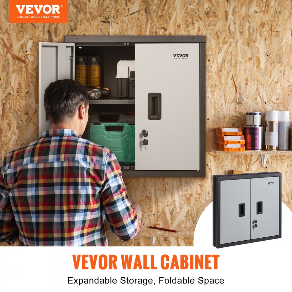 VEVOR Foldable Wall Cabinet, Metal Garage Locker Mounted 26" Small Tool Chest 240 LBS Loading Capacity Adjustable Shelf