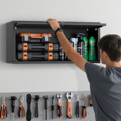 VEVOR Metal Wall Cabinet, 27.56W x 12.01D x 14.02H Inch, Floating Garage Tool Cabinet with Up-Flip Door, 120 lbs Load