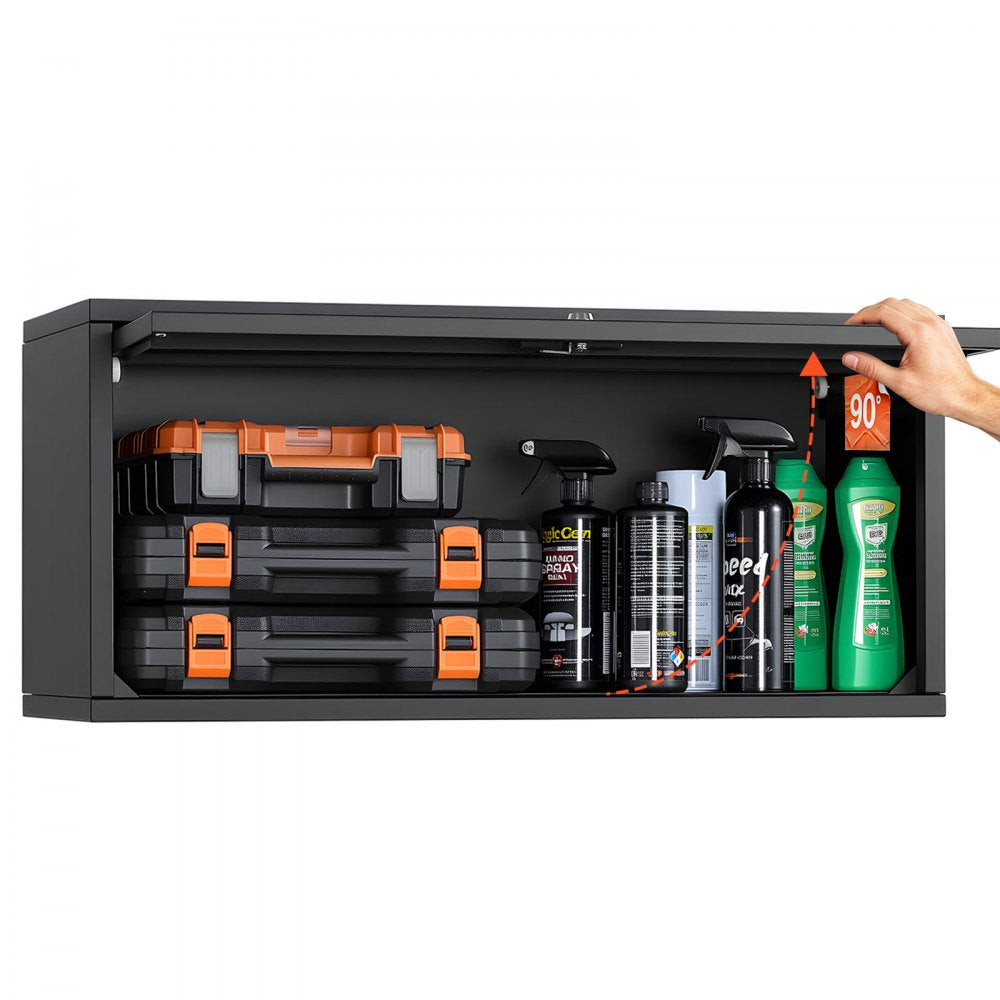 VEVOR Metal Wall Cabinet, 27.56W x 12.01D x 14.02H Inch, Floating Garage Tool Cabinet with Up-Flip Door, 120 lbs Load