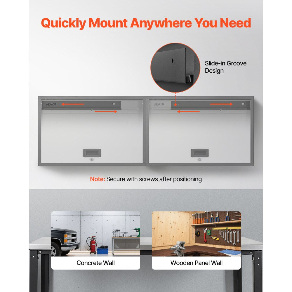 VEVOR Metal Wall Cabinet, 27.56W x 12.01D x 19.69H Inch, Floating Garage Tool Cabinet with Up-Flip Door and Shelf, 240