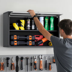 VEVOR Metal Wall Cabinet, 27.56W x 12.01D x 19.69H Inch, Floating Garage Tool Cabinet with Up-Flip Door and Shelf, 240