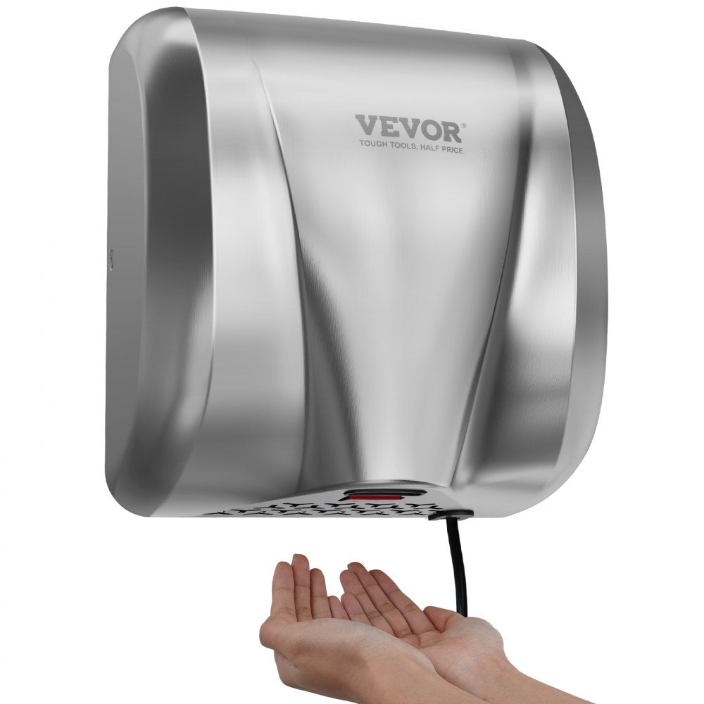 VEVOR Heavy Duty Commercial Hand Dryer, 1300W Automatic High Speed Stainless Steel Warm Wind Hand Blower, 120V Plug