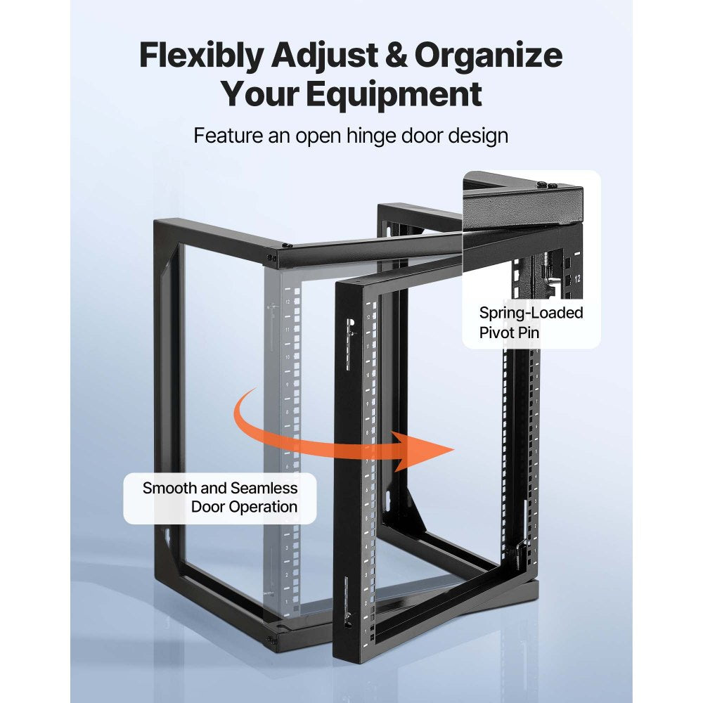 VEVOR 12U Wall Mount Server Rack, 150 lbs Max Load Capacity, Open Frame Network Rack with 180 Degrees Gate Swing