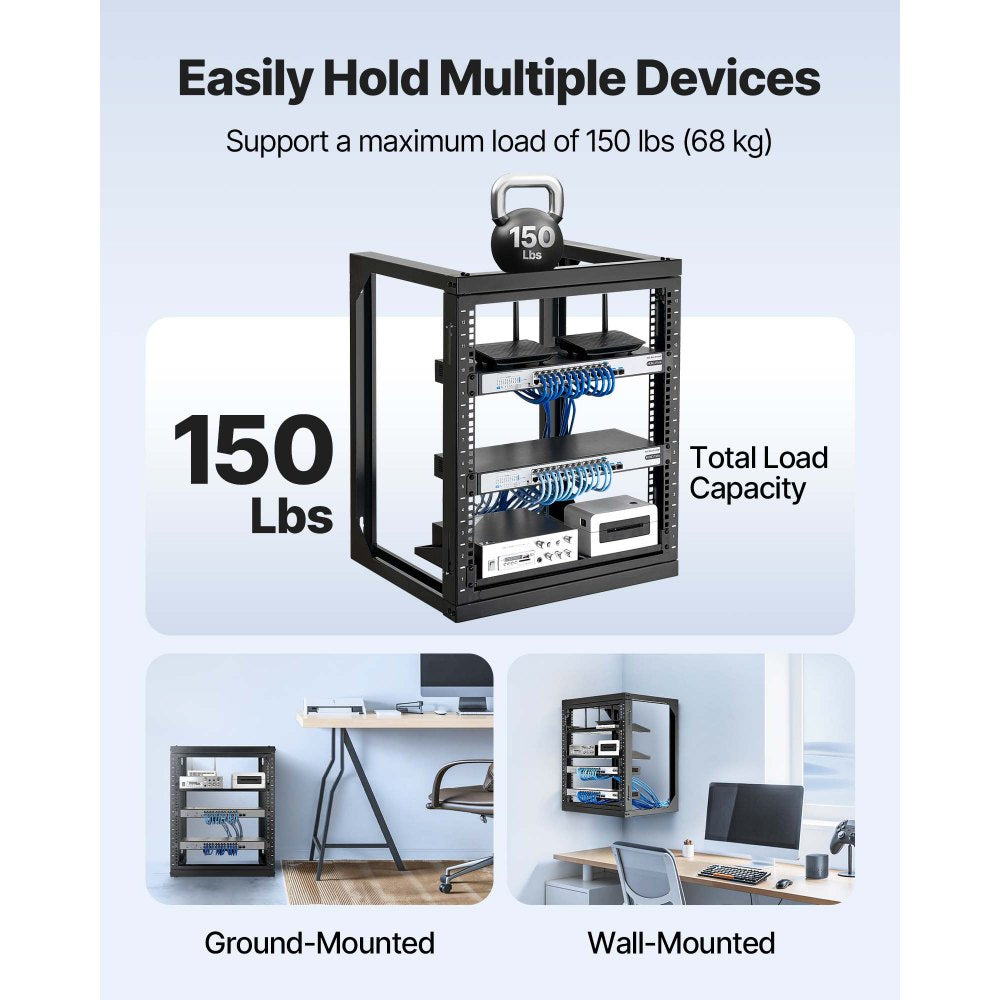 VEVOR 12U Wall Mount Server Rack, 150 lbs Max Load Capacity, Open Frame Network Rack with 180 Degrees Gate Swing