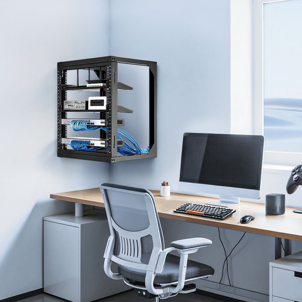 VEVOR 12U Wall Mount Server Rack, 150 lbs Max Load Capacity, Open Frame Network Rack with 180 Degrees Gate Swing