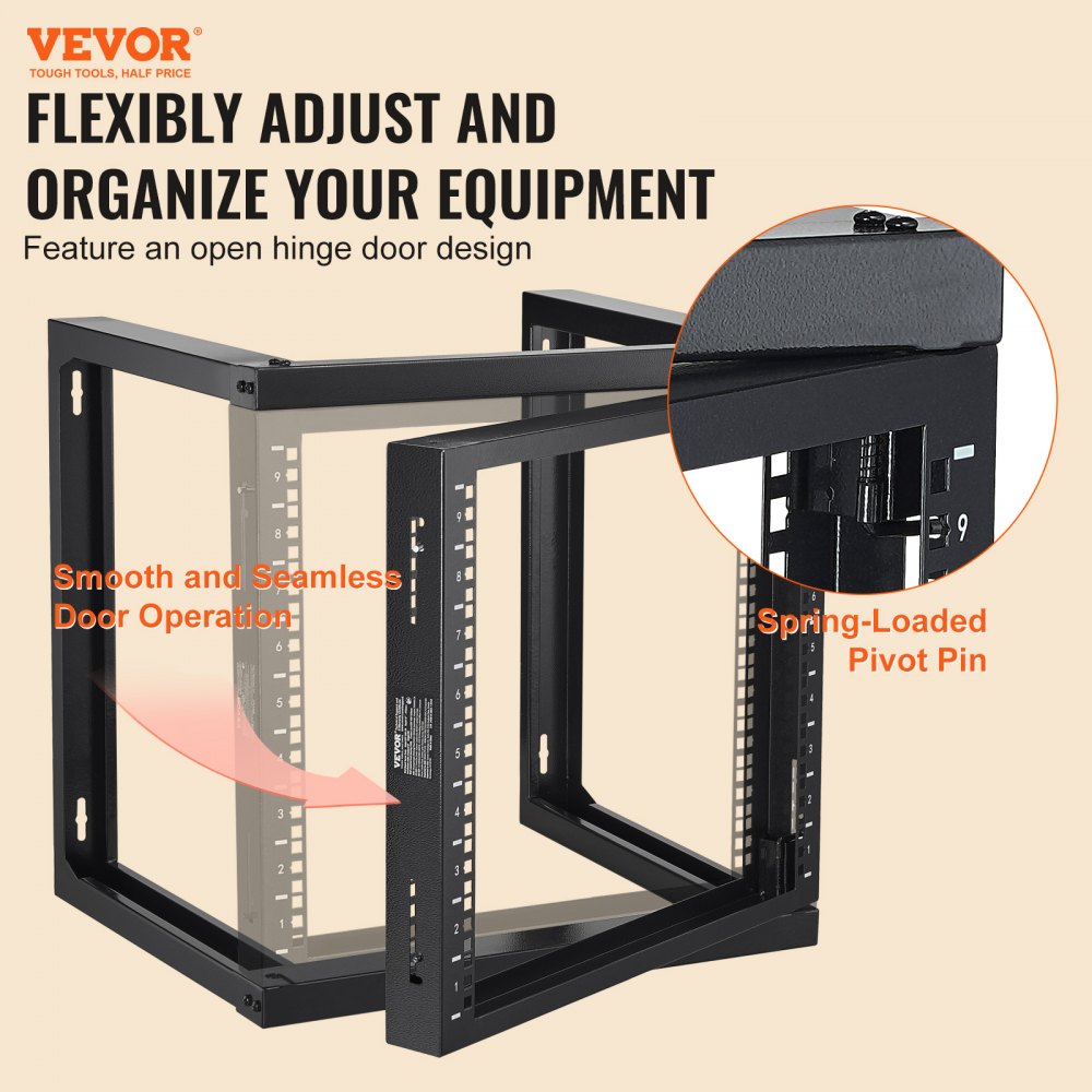 VEVOR 9U Wall Mount Rack, 150 lbs/68.04 kg Max Load Capacity, Open Frame Server Network Rack with Cage Nuts Screws