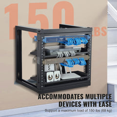 VEVOR 9U Wall Mount Rack, 150 lbs/68.04 kg Max Load Capacity, Open Frame Server Network Rack with Cage Nuts Screws