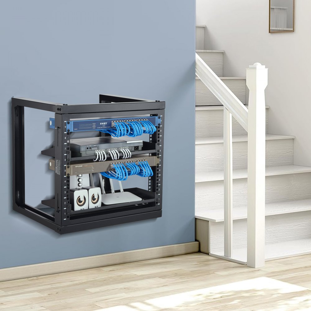 VEVOR 9U Wall Mount Rack, 150 lbs/68.04 kg Max Load Capacity, Open Frame Server Network Rack with Cage Nuts Screws