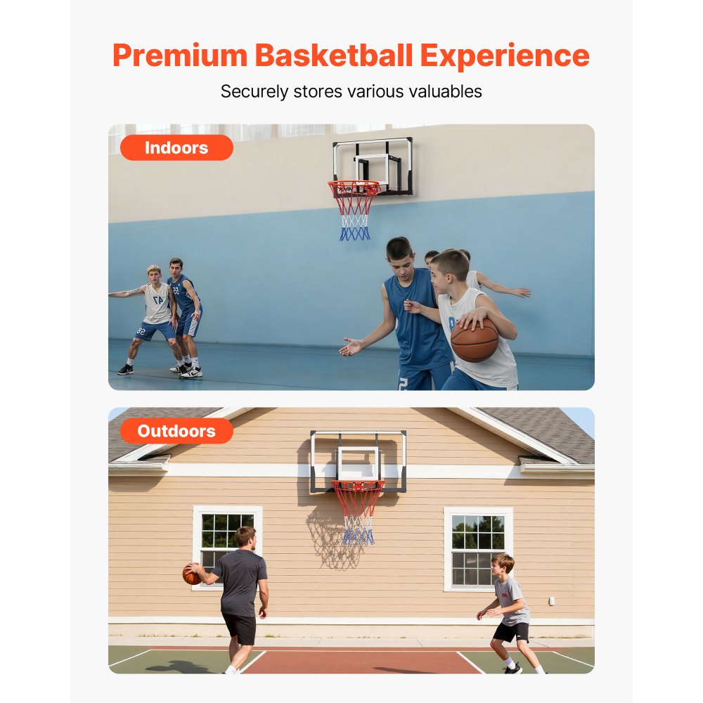 VEVOR Wall Mount Basketball Hoop, 44-inch PC Backboard Mounted Basketball Hoop Outdoor with Solid Steel, 0.08 inch