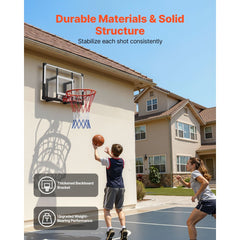 VEVOR Wall Mount Basketball Hoop, 44-inch PC Backboard Mounted Basketball Hoop Outdoor with Solid Steel, 0.08 inch