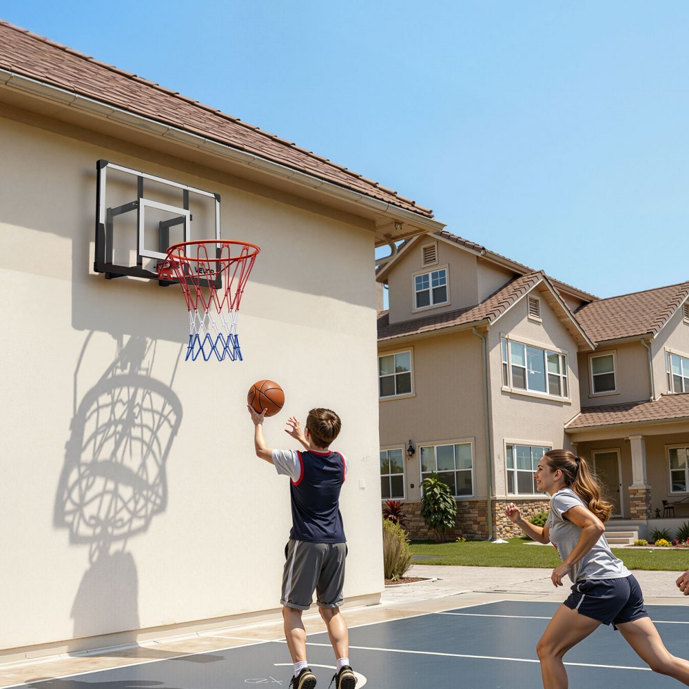 VEVOR Wall Mount Basketball Hoop, 44-inch PC Backboard Mounted Basketball Hoop Outdoor with Solid Steel, 0.08 inch