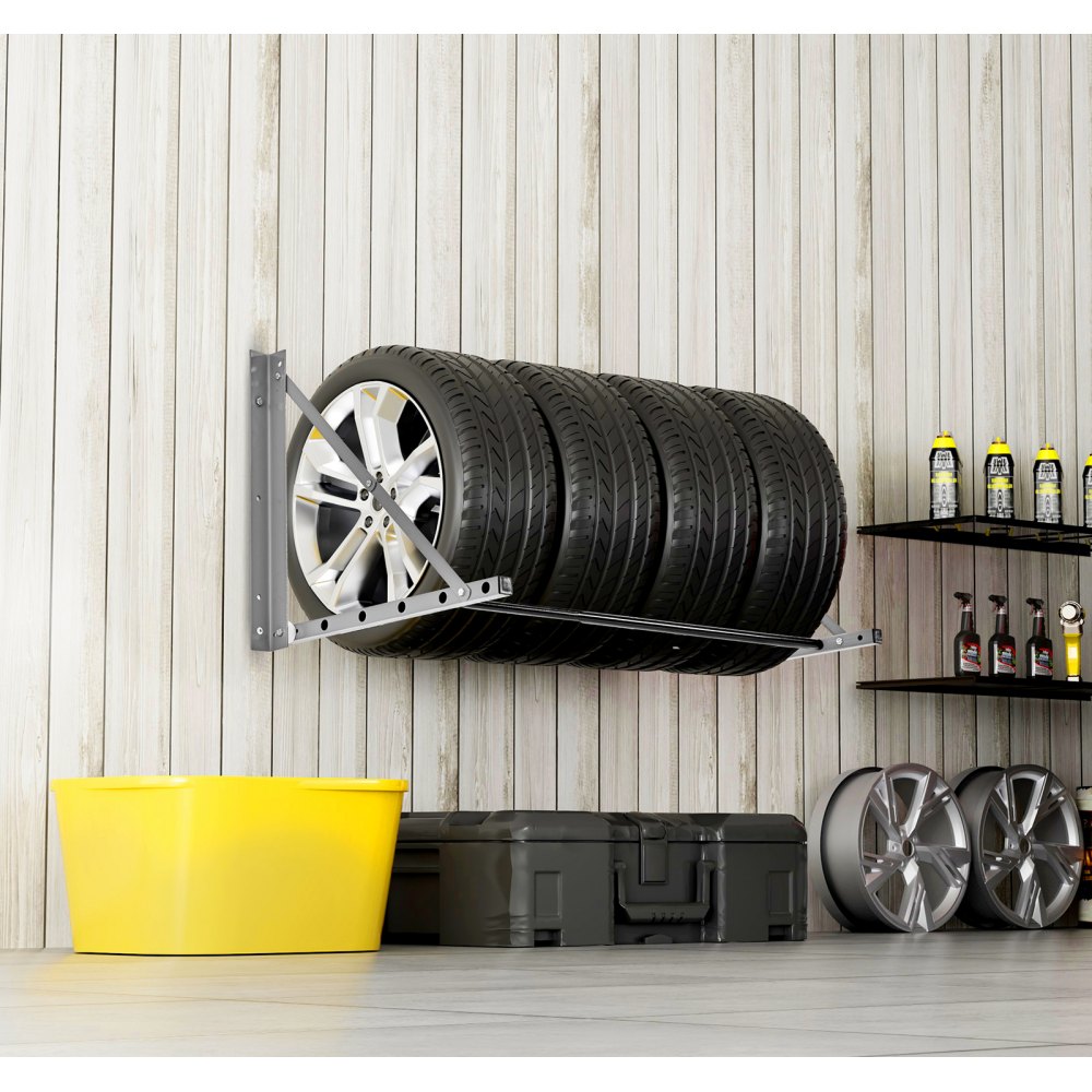 VEVOR Wall Mounted Folding Tire Rack, 32" - 48" Adjustable Tire Rack, Q235 Heavy-Duty Steel Tire Storage Rack for