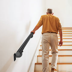 VEVOR Wall Mounted Stair Handrail, 10ft Pipe Staircase Handrail, Black Galvanized Aluminum, 1.26 inch Pipe Diameter