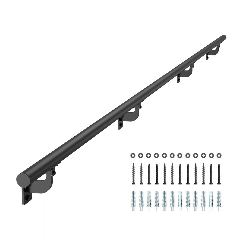 VEVOR Wall Mounted Stair Handrail, 10ft Pipe Staircase Handrail, Black Galvanized Aluminum, 1.26 inch Pipe Diameter