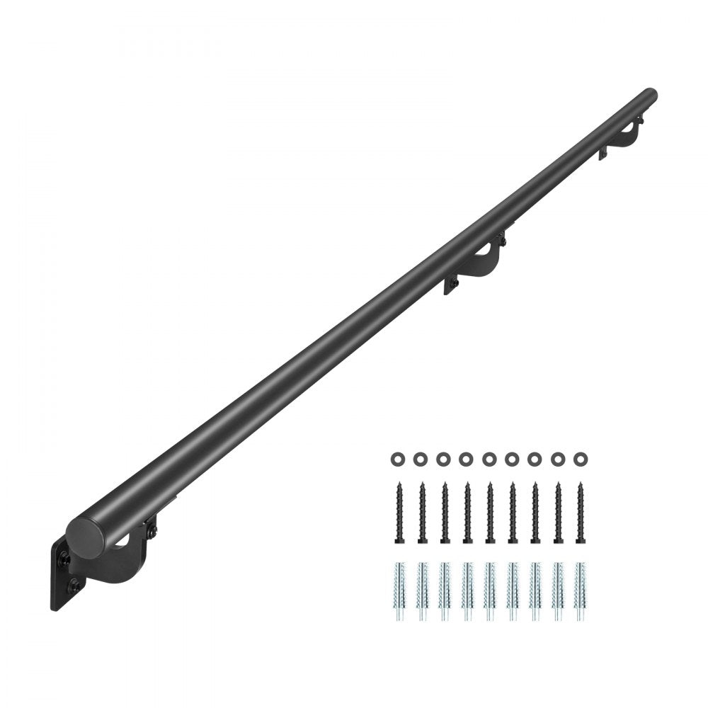 VEVOR Wall Mounted Stair Handrail, 7ft Pipe Staircase Handrail, Black Galvanized Aluminum, 1.26 inch Pipe Diameter