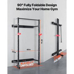 VEVOR Folding Power Cage, Wall-Mounted Power Rack Squat Rack, Multifunctional Strength Training Workout Equipment with
