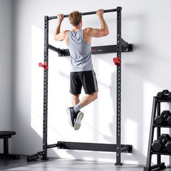 VEVOR Folding Power Cage, Wall-Mounted Power Rack Squat Rack, Multifunctional Strength Training Workout Equipment with