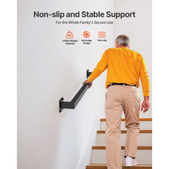 VEVOR Wall Mounted Stair Handrail, 4ft Black Iron Staircase Handrail Indoor, 250lbs Load Capacity, Industrial Railing