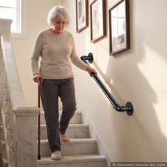 VEVOR Wall-Mounted Stair Handrail, 2 ft 440 lbs Load Black Metal Railing, for Indoor Steps, Loft, Porch & Hallways