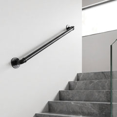 VEVOR Wall-Mounted Stair Handrail, 2 ft 440 lbs Load Black Metal Railing, for Indoor Steps, Loft, Porch & Hallways